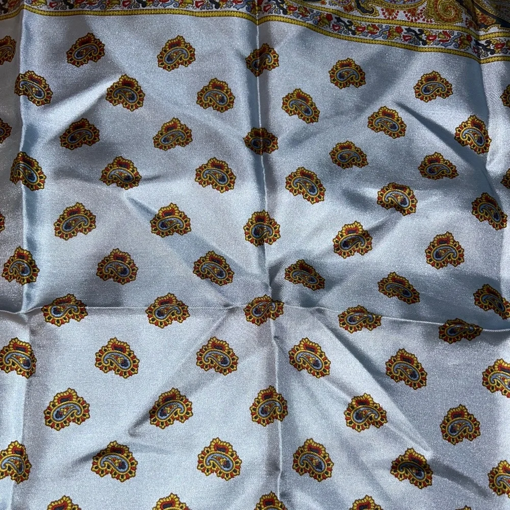 Christian Dior 100% Silk paisley blue gold hand rolled sewn 19